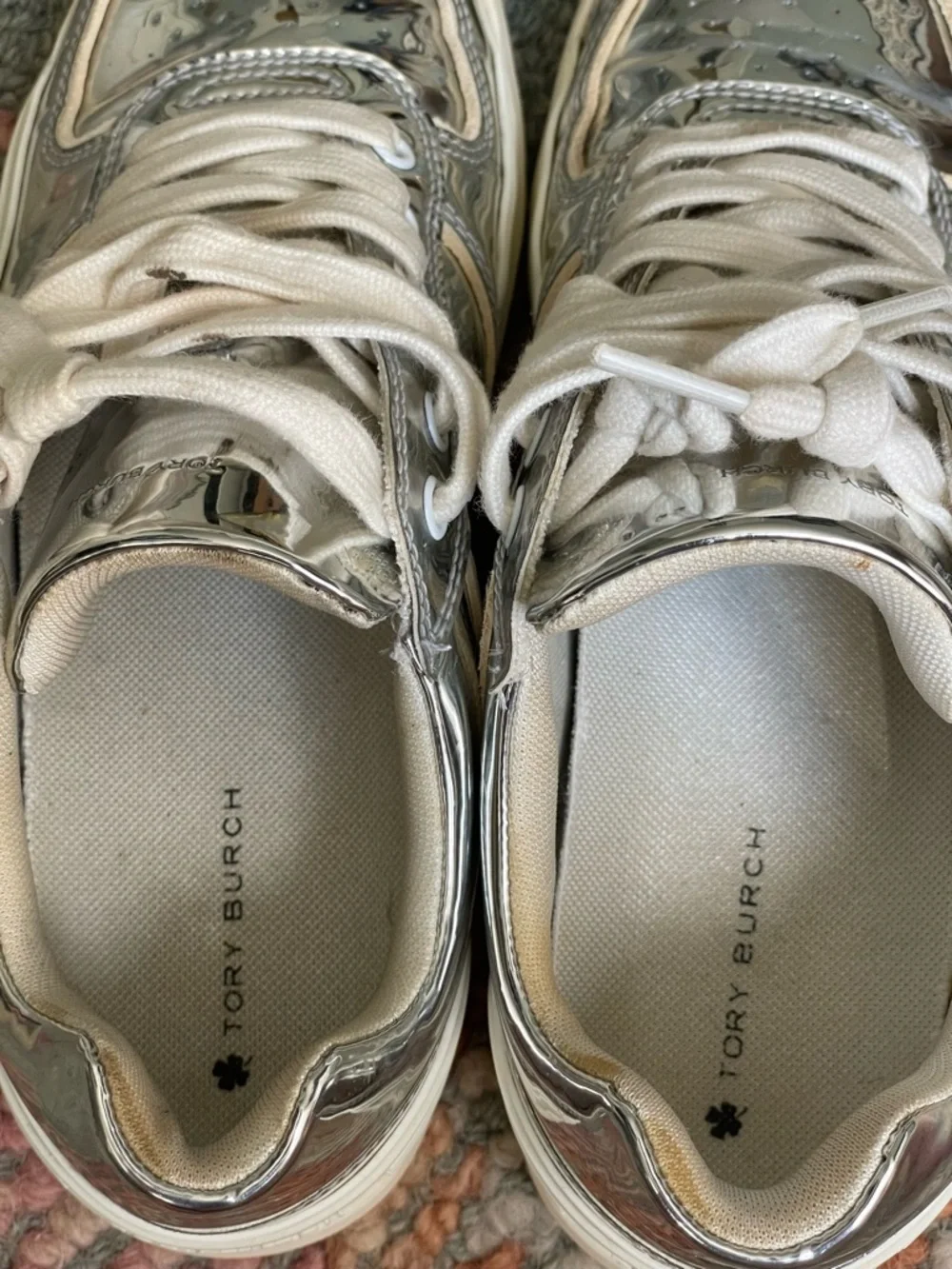 Tory Burch Clover Court Silver Sneakers Women 7.5